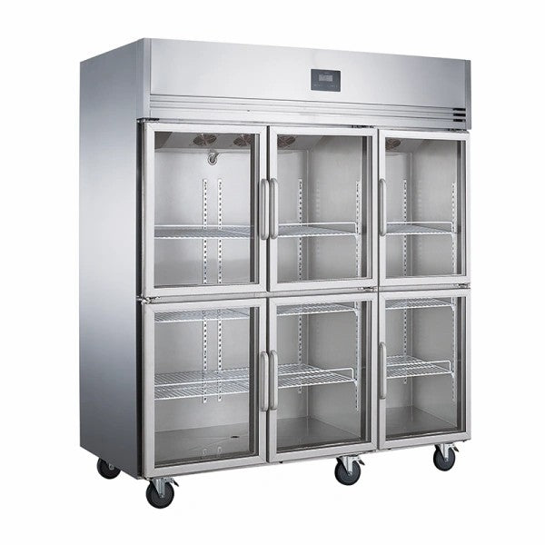 1420L/6Doors/2~ 8°C Upright Glass Door Chiller Commercial Refrigeration